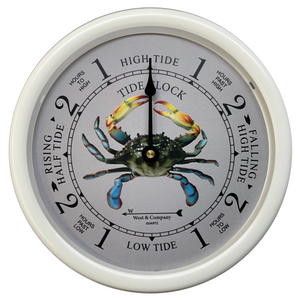 White Tide Clock with Blue Crab dial