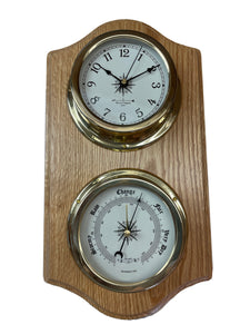 15" Solid wood 2 dial raised brass weather station